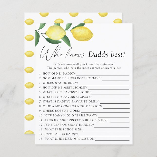 Lemons - Who knows daddy best game (Front/Back)