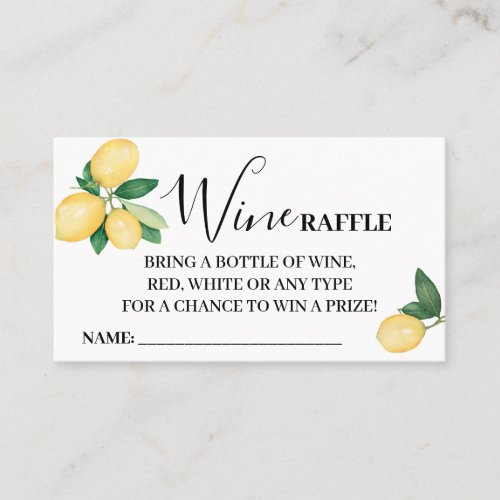 Lemons Wine Raffle Ticket card Bridal Shower