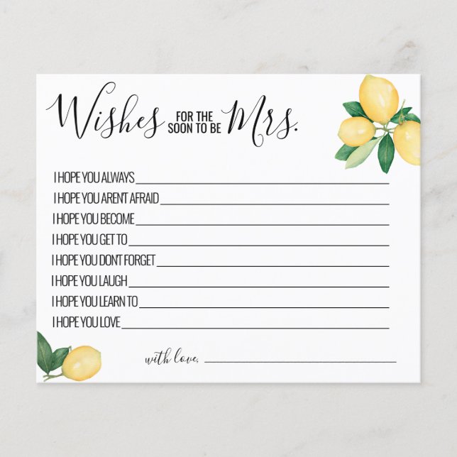 Lemons Wishes for the Soon to be Mrs card Flyer (Front)