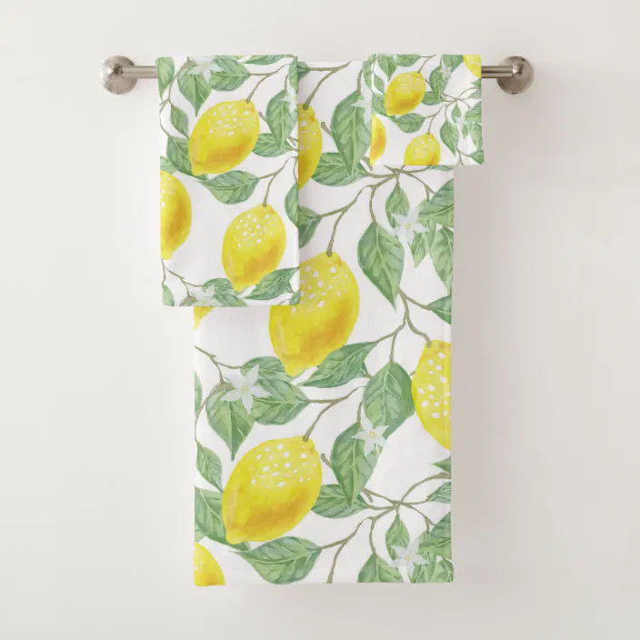 Lemons With Blossom Bath Towel Set Zazzle