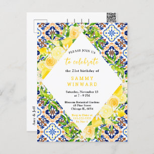 Lemons with Foliage Mediterranean Birthday Party Postcard