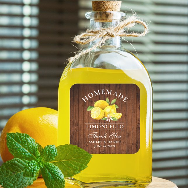 Lemons Wood Wedding Thanks Limoncello Square Sticker (Customize to change text size or text style.)
