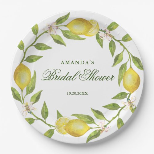 Lemons Wreath  Greenery Bridal Shower Party Paper Plates