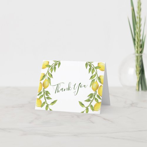 Lemons Wreath  Greenery  Watercolor Thank You Card