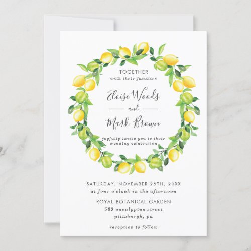 Lemons Wreath Summer Greenery Wedding Invitation