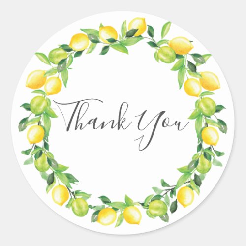 Lemons Wreath Wedding Bridal Shower Thank You Classic Round Sticker