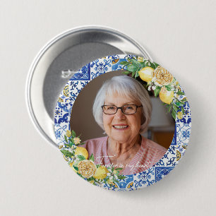 Lemons Yellow Floral Photo Memorial Keepsake Button