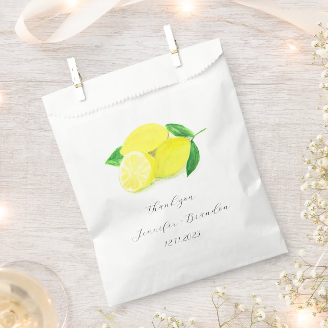 Lemons Yellow Fruit Citrus Watercolor Wedding Favor Bag (Clipped)