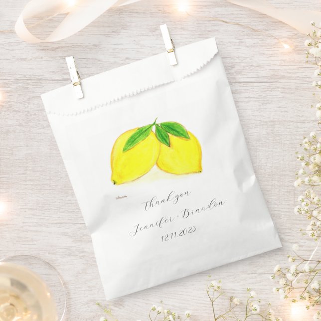 Lemons Yellow Fruit Citrus Watercolor wedding Favor Bag (Clipped)