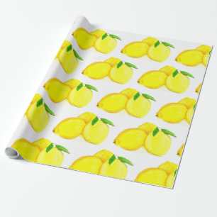 Lemons Yellow Fruit Pattern Watercolor Citrus Wrapping Paper