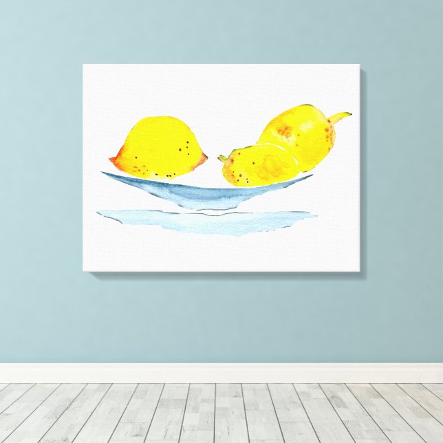 Lemons yellow fruit watercolor canvas print (Insitu(Wood Floor))