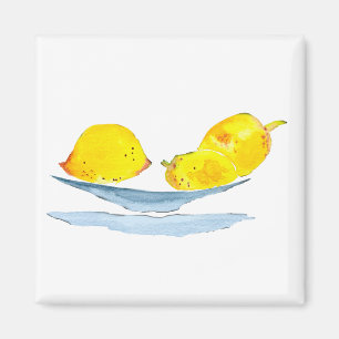 Lemons yellow fruit watercolor magnet