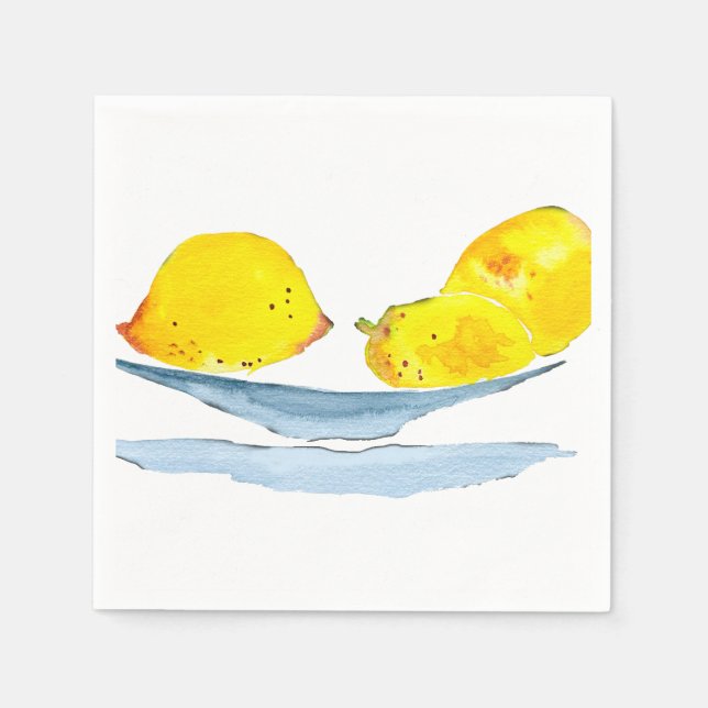 Lemons yellow fruit watercolor napkins (Front)