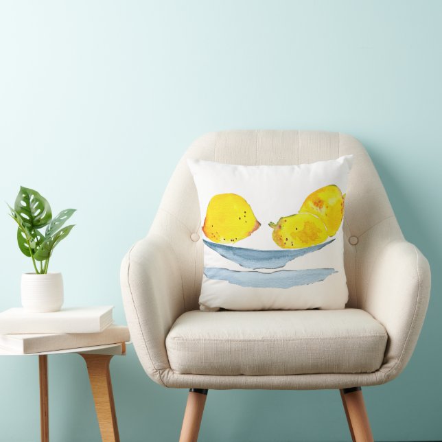 Lemons yellow fruit watercolor throw pillow (Chair)