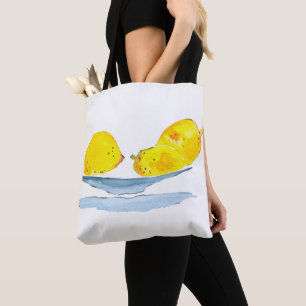 Lemons yellow fruit watercolor tote bag