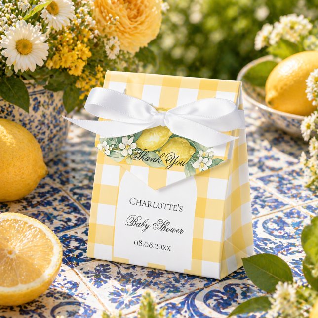 Lemons yellow gingham summer baby shower favor boxes (Creator Uploaded)