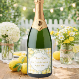 Lemons yellow gingham Thank You Bridal Shower Sparkling Wine Label
