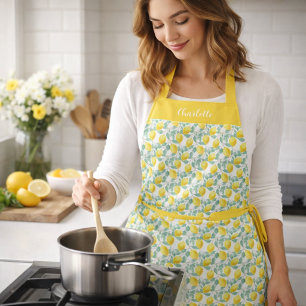 Lemons yellow green pattern name apron