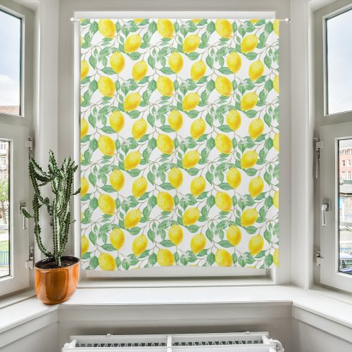 Lemons yellow greenery white pattern blackout curtains