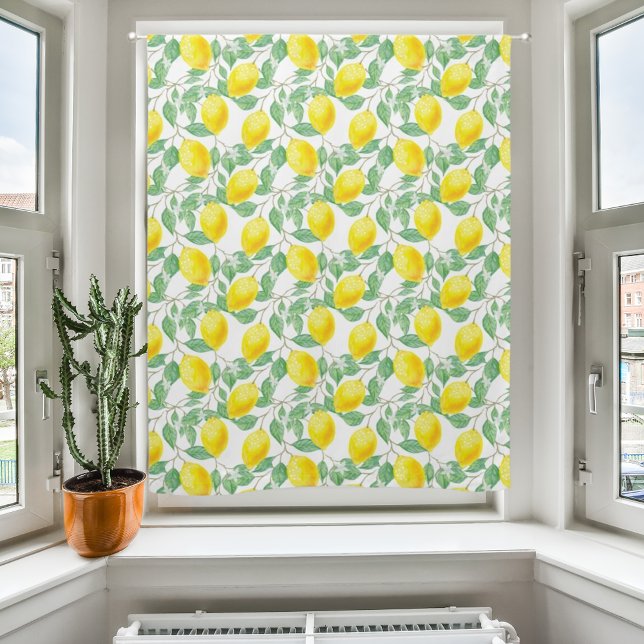 Lemons yellow greenery white pattern blackout curtains (Creator Uploaded)