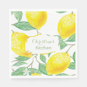 Lemons yellow monogram name script napkins