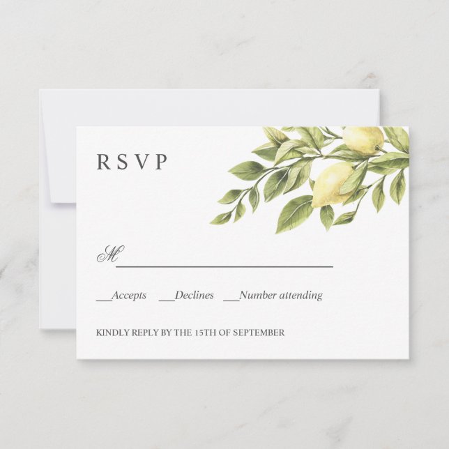 Lemons | Yellow | Rustic WEDDING Classic RSVP Card (Front)