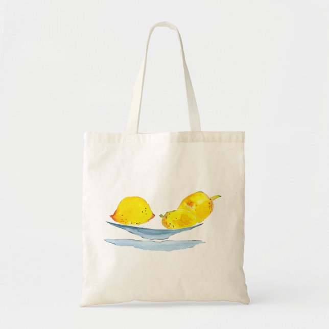 Lemons yellow watercolor art tote bag (Front)