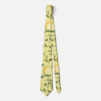 Lemons | Yellow | Watercolor botanical pattern Neck Tie