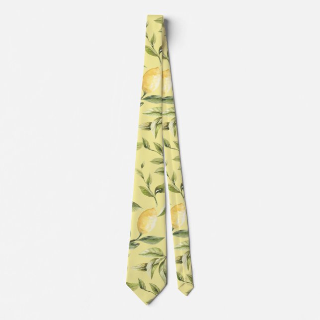 Lemons | Yellow | Watercolor botanical pattern Neck Tie (Front)