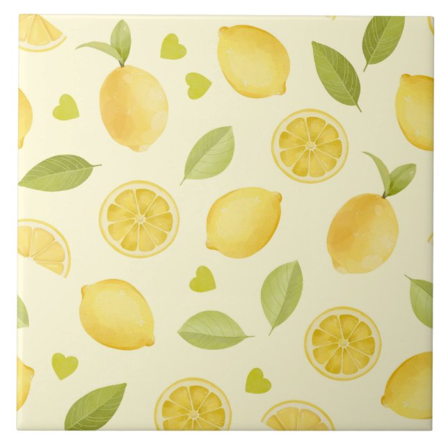 Lemons Yellow Watercolor Design Ceramic Tile (Front)