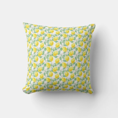 Lemons yellow white green summer pattern outdoor pillow
