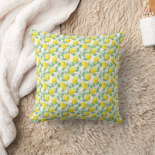 Lemons yellow white green summer pattern  throw pillow