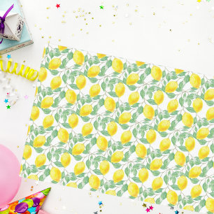 Lemons yellow white green summer pattern tissue paper
