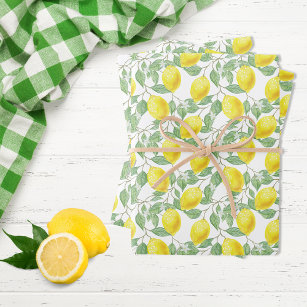 Lemons yellow white green summer pattern  wrapping paper sheets