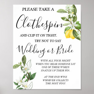 Lemony Clothespin bridal shower game sign