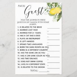 Lemony Find the Guest Bridal shower game card Flyer