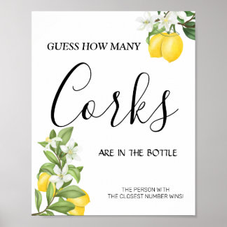 Lemony How many Corks bridal shower game sign