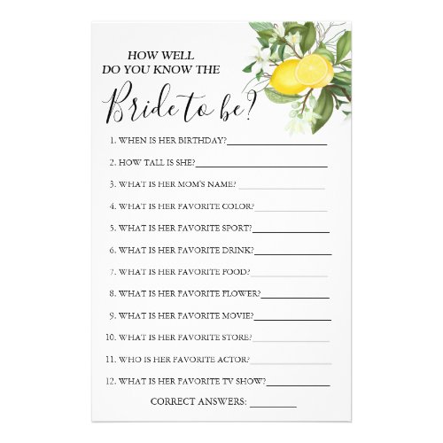 Lemony How well do you know bride game card Flyer