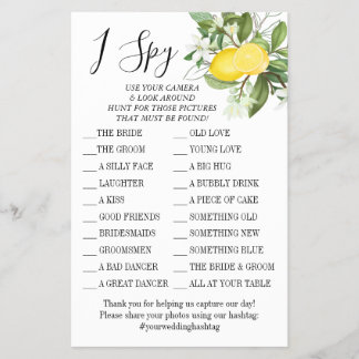 Lemony I spy wedding reception game card Flyer