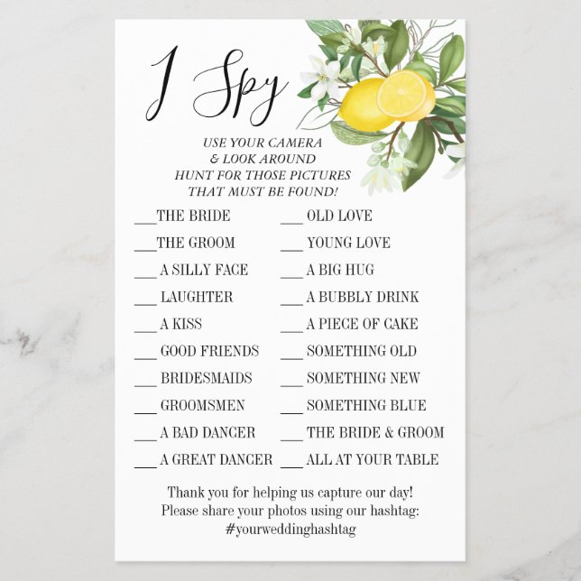 Lemony I spy wedding reception game card Flyer (Front)