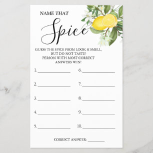 Lemony Name that Spice Bridal shower game card Flyer