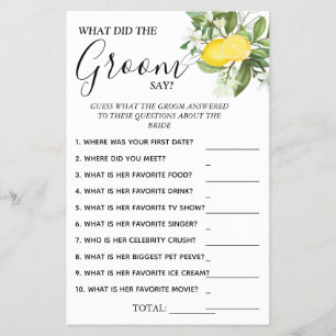 Lemony What groom say Bridal shower game card Flyer