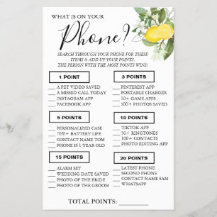 Lemony What is on your phone Shower game card Flyer