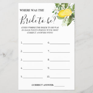 Lemony Where was She Bridal shower game card Flyer