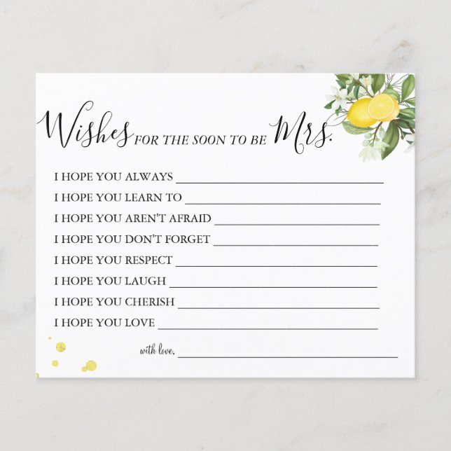 Lemony Wishes for the Soon to be Mrs card Flyer (Front)