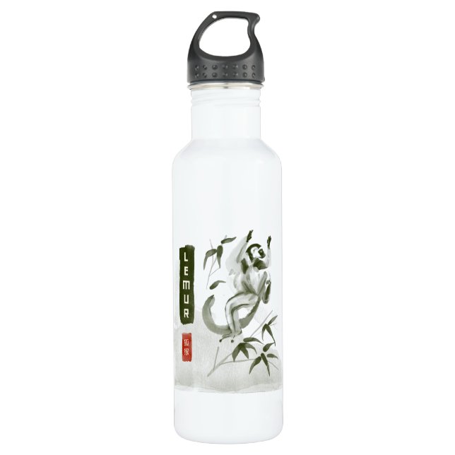 LEMUR 狐猴 Japanese style sumi-e Stainless Steel Water Bottle (Front)