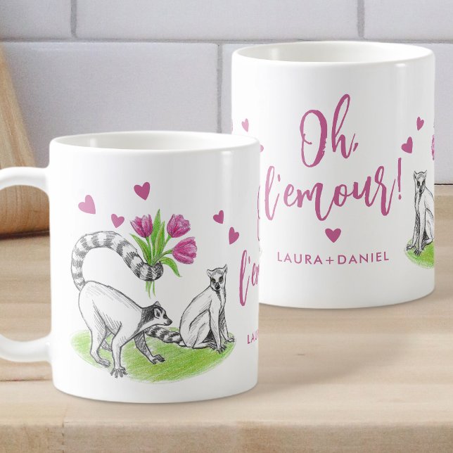 Lemur and Tulips Romantic Love Funny Pun Text Name Coffee Mug (Creator Uploaded)