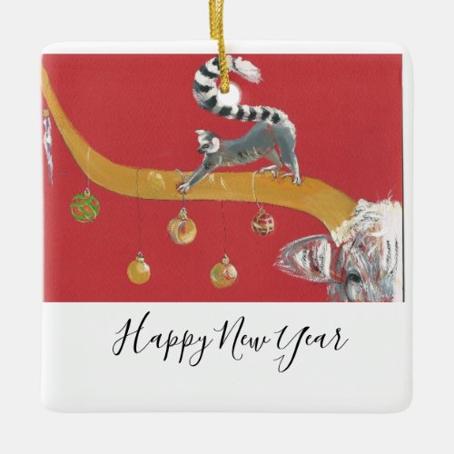 Lemur ande Holiday Ceramic Ornament