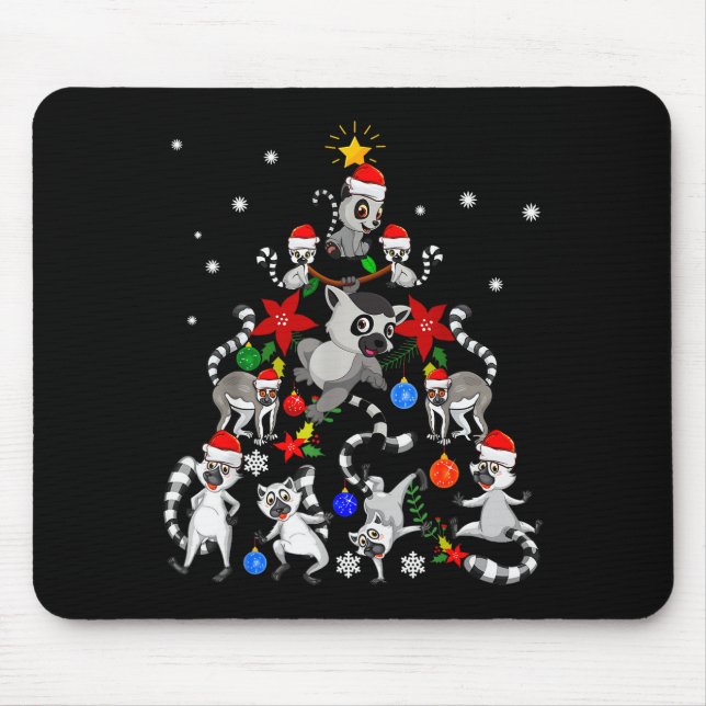 Lemur Christmas Tree Santa Hat Xmas Holiday Costum Mouse Pad (Front)