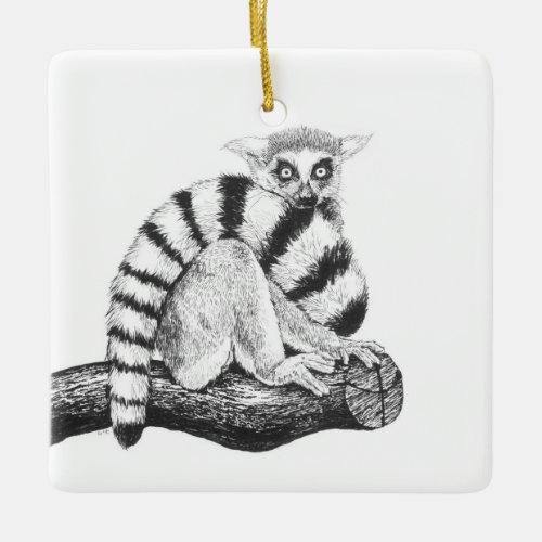 Lemur drawing ceramic ornament